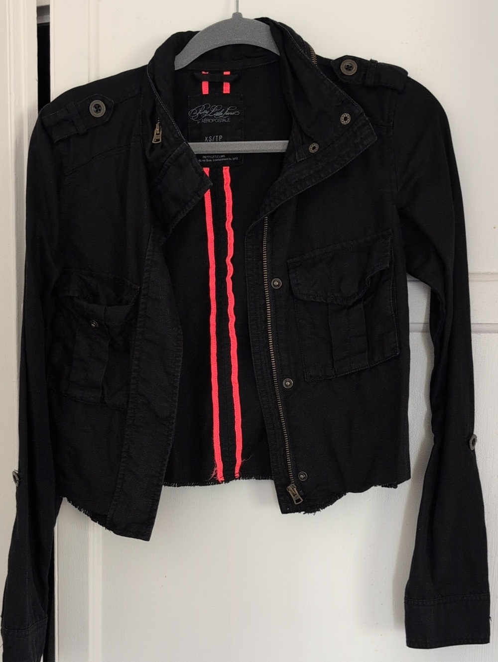 Aeropostale Black Utility Jacket with Pink Trim